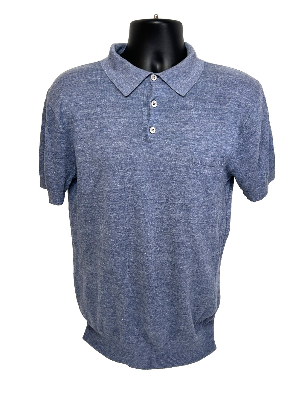 Suitsupply Sweater Mens Medium Blue Linen Cotton Short Sleeve Polo Knit Pullover